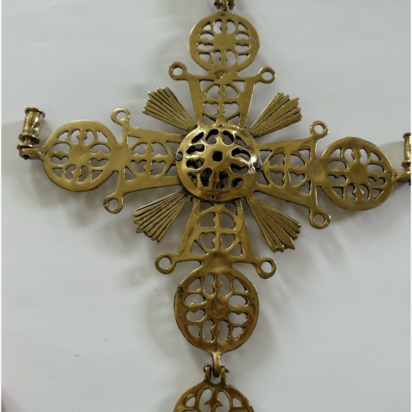 Vintage solid Brass European Cross 27’’ handcrafted candle sticks St Michael - Picture 4 of 5